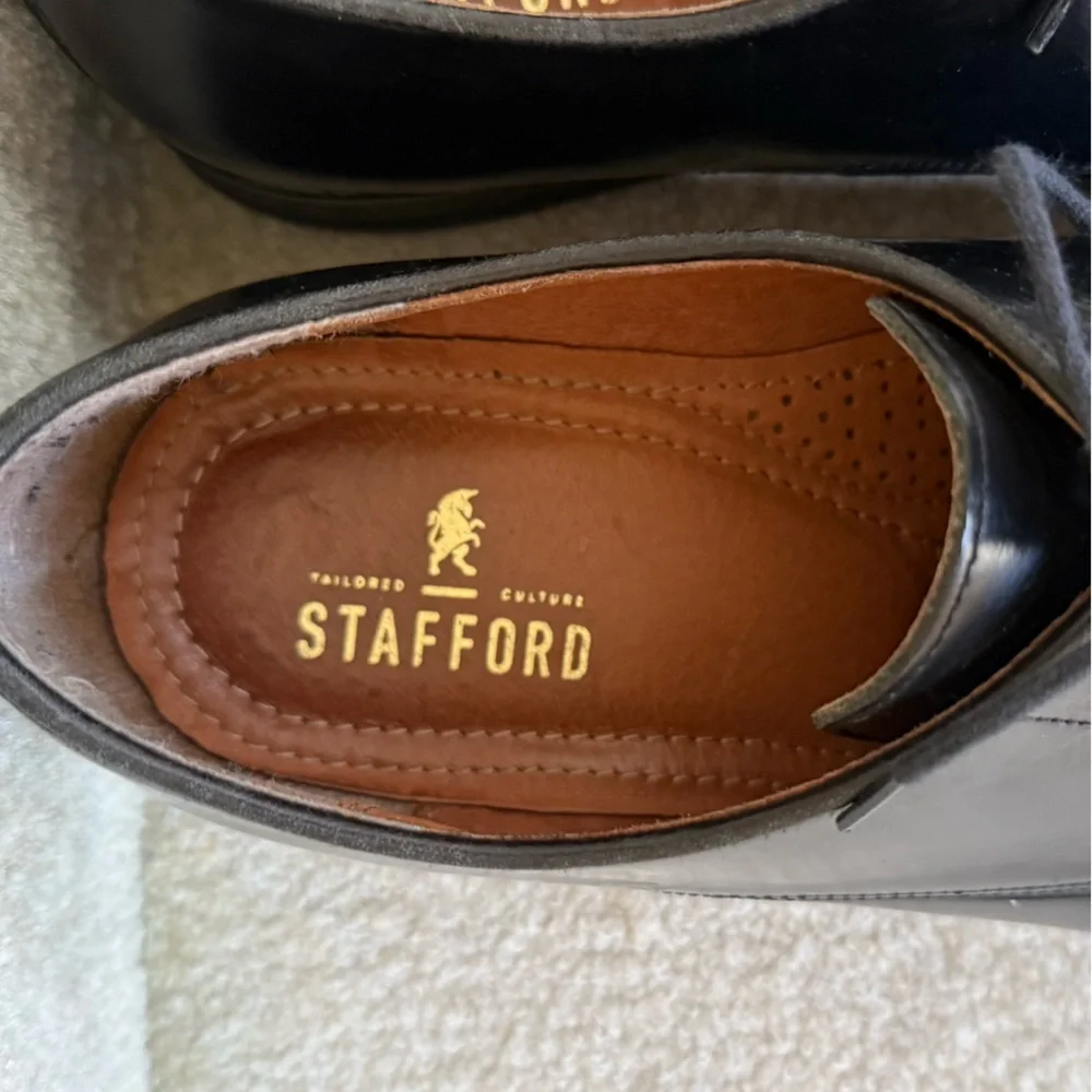 Stafford Tailored Culture‎ Oxfords Dress Shoes Black Leather Size 12
